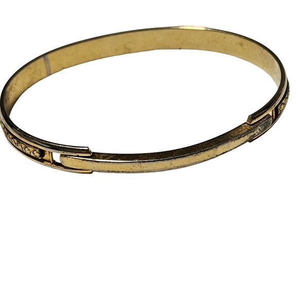 Vintage Elegant Gold Tone Hinged Bangle Bracelet Etched Floral Design Jewelry - Picture 3 of 5